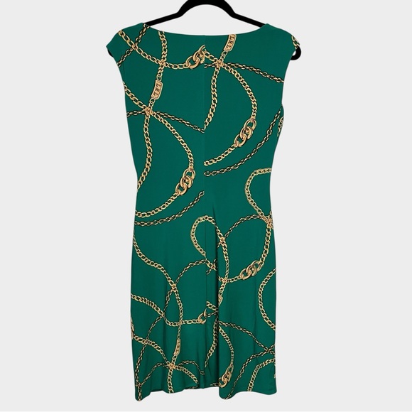 LAUREN RALPH LAUREN Green Emerald Jersey Dress with Gold Chain Pattern Size 6 - Picture 3 of 4